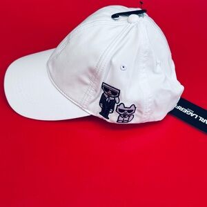 Karl Lagerfeld Paris Unisex White Baseball Cap/Hat Karl & Cat Motifs Logo OS NWT
